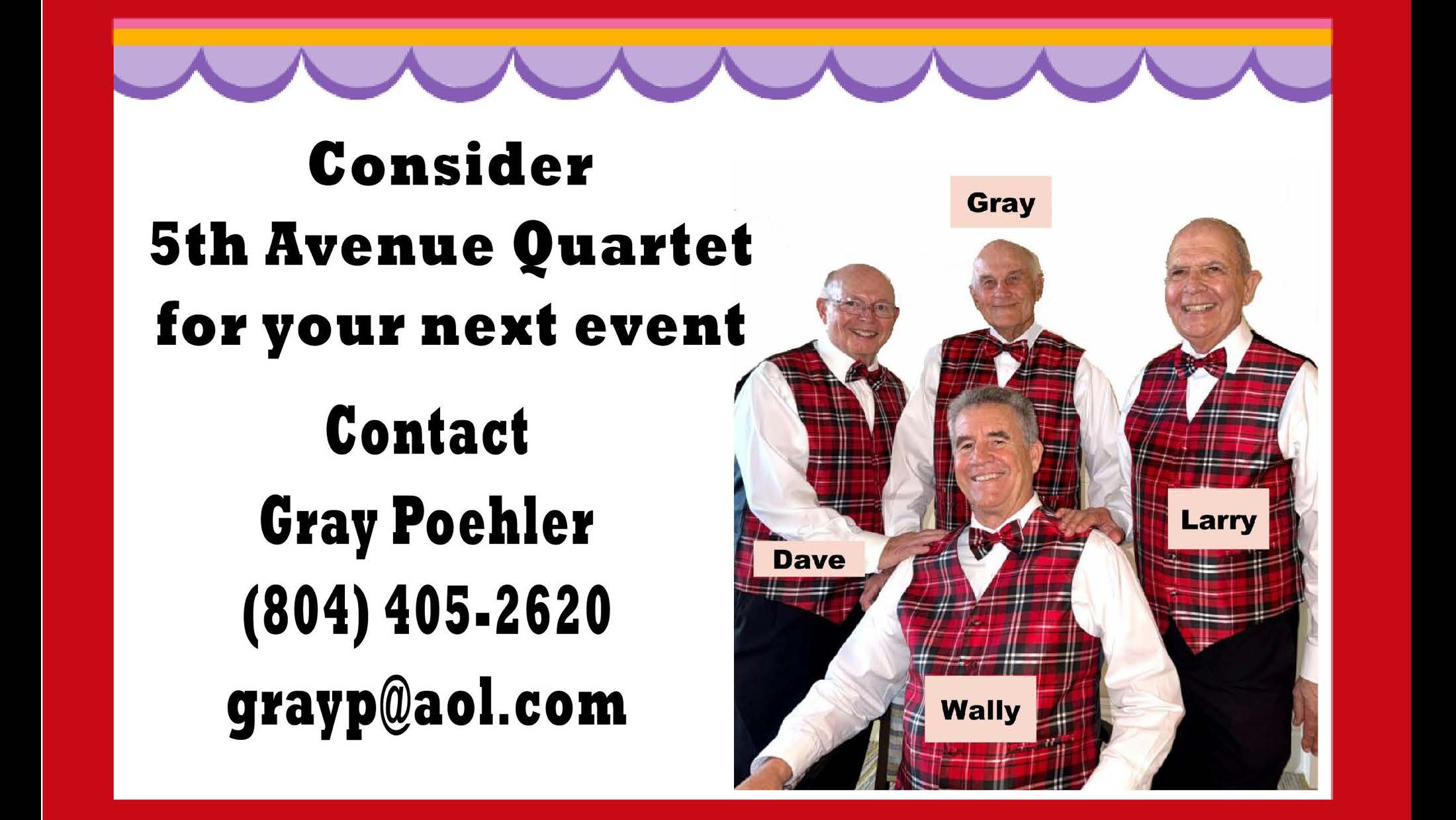 5th Ave Quartet advertisement